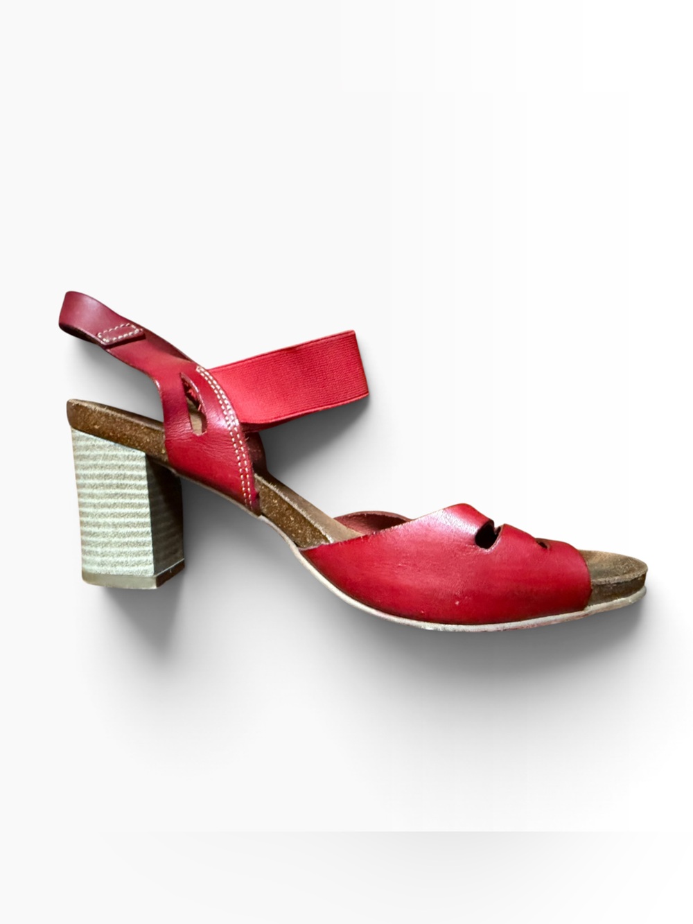 Red Leather Slingback Block Heel Sandals - Made in Spain